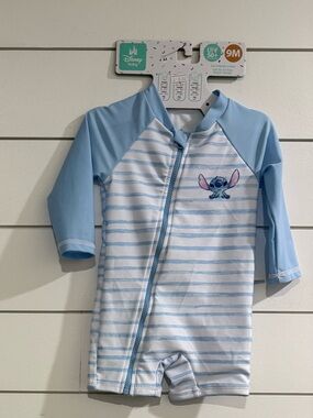 Disney Blue & White Striped Lilo & Stitch One-Piece Swimsuit